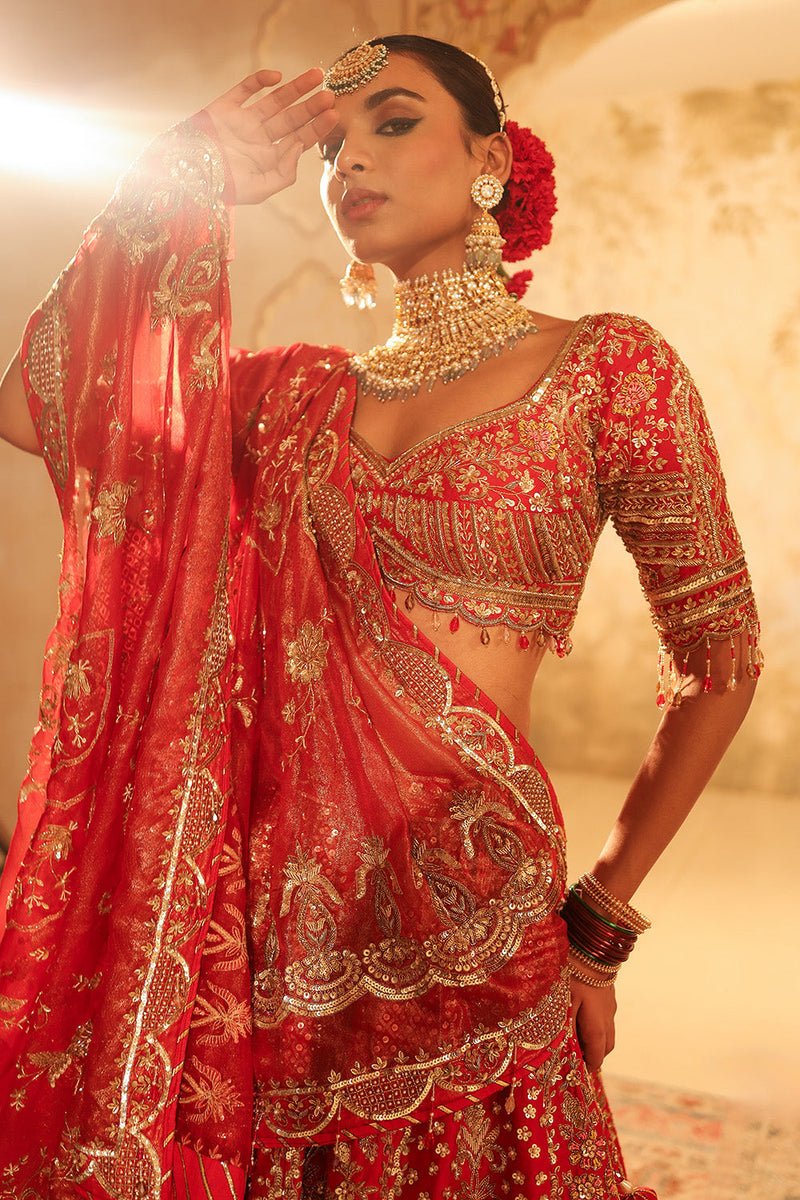 Red Embroidered Lehenga Set