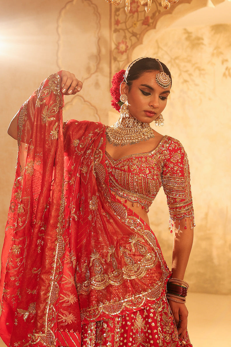 Red Embroidered Lehenga Set