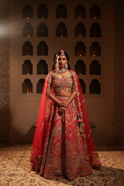 Red Embroidered Lehenga Set