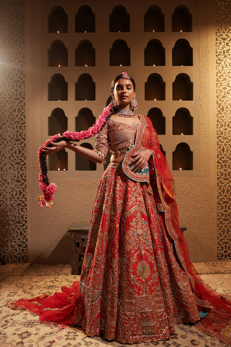 Red Embroidered Lehenga Set