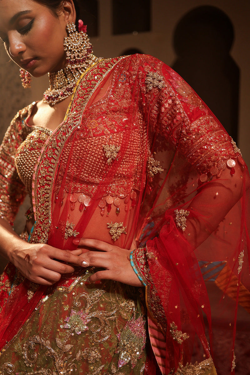 Red Embroidered Lehenga Set