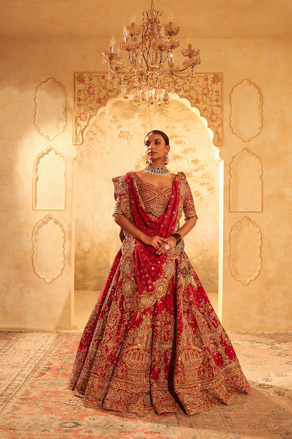 Maroon Embroidered Lehenga Set