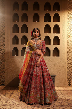 Maroon Embroidered Lehenga Set