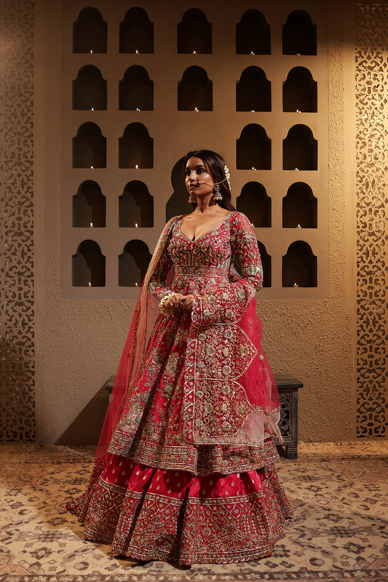 Fuchsia Embroidered Lehenga with Anarkali Kurta Set