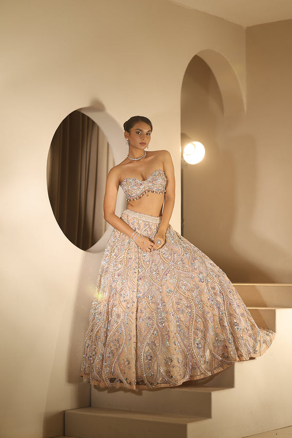 Nude Embroidered Lehenga Set