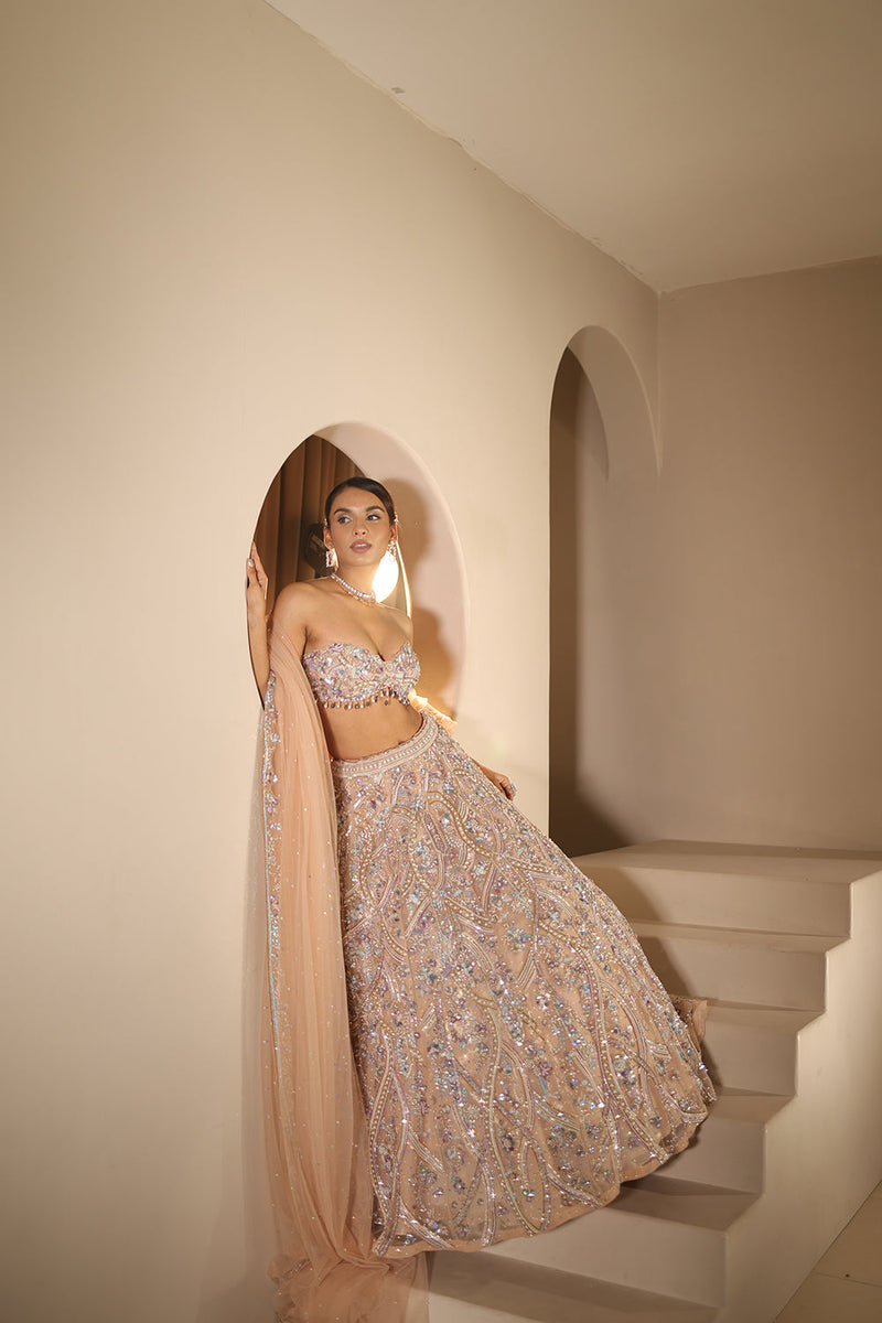 Nude Embroidered Lehenga Set