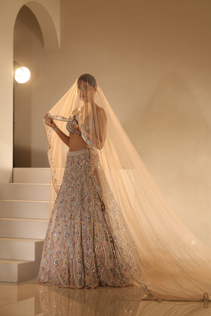 Nude Embroidered Lehenga Set