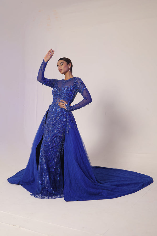 Blue Embroidered Gown Set