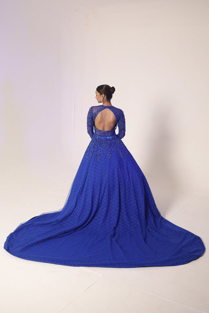 Blue Embroidered Gown Set