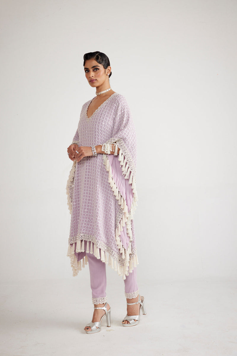 Powder Lilac Chandelier Pearl Drop Kaftan Set