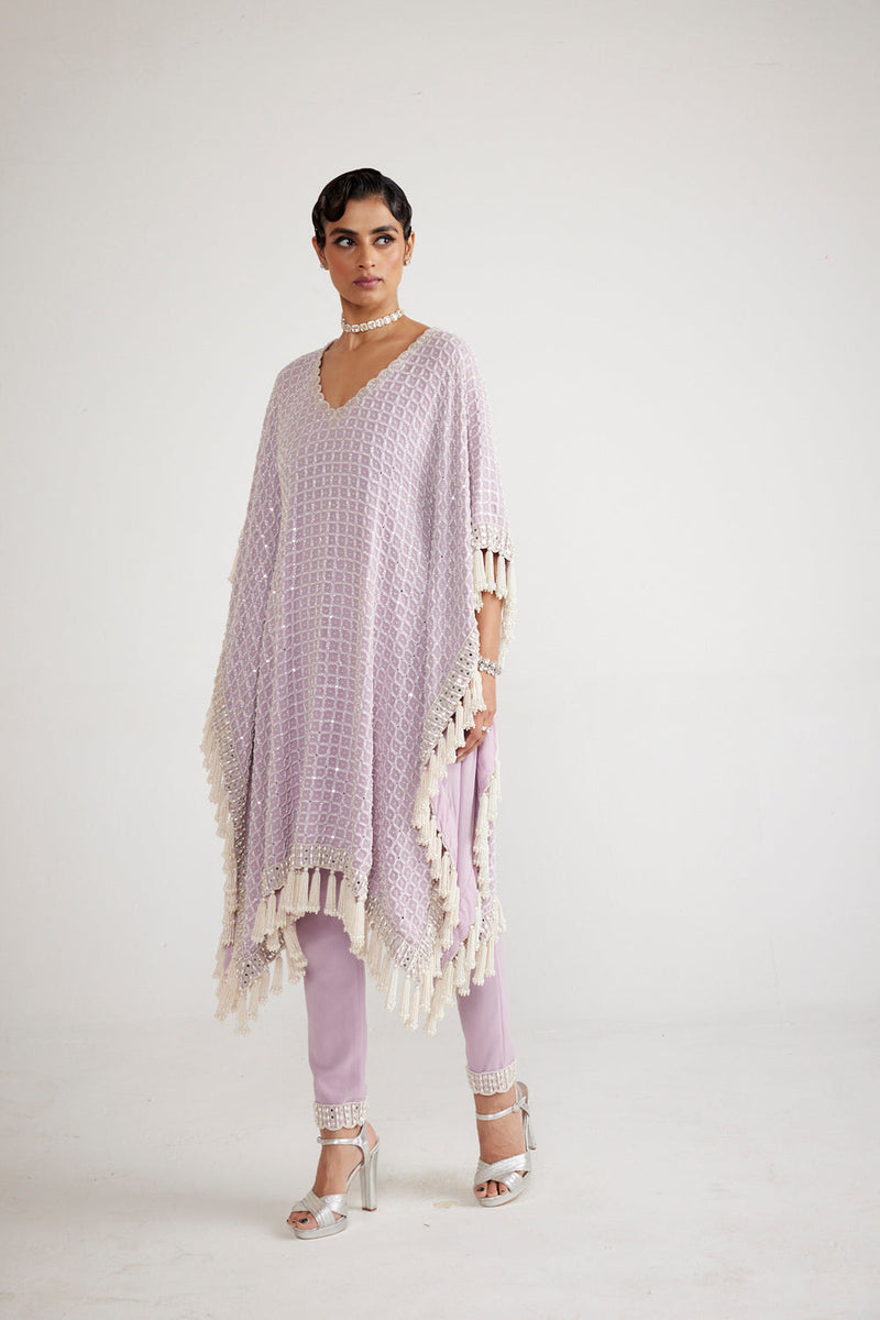 Powder Lilac Chandelier Pearl Drop Kaftan Set