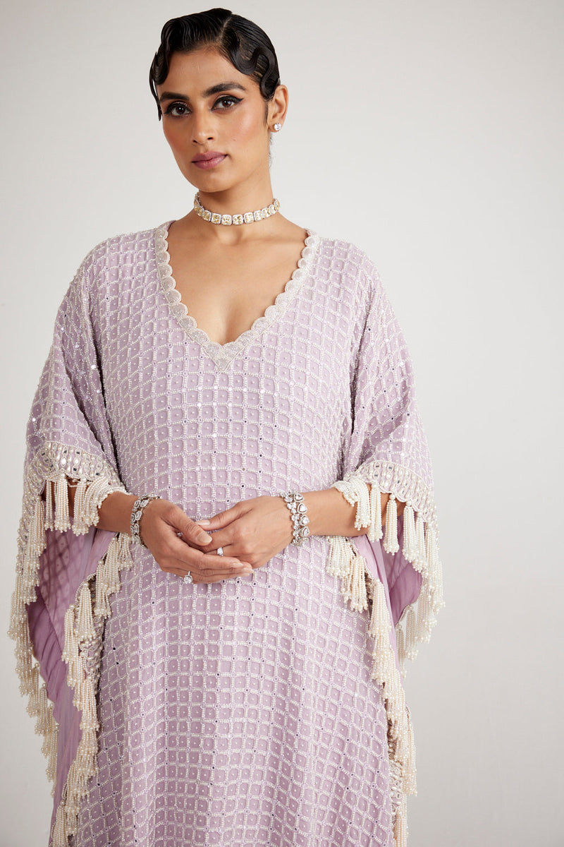 Powder Lilac Chandelier Pearl Drop Kaftan Set