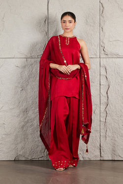 Red Mirror Kurta Set