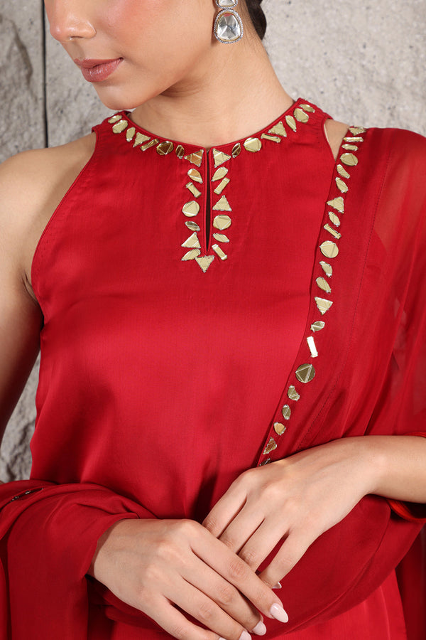 Red Mirror Kurta Set