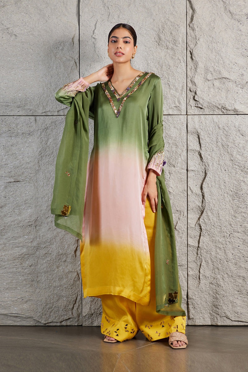 Green Ombre Kurta Set