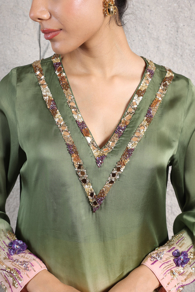 Green Ombre Kurta Set