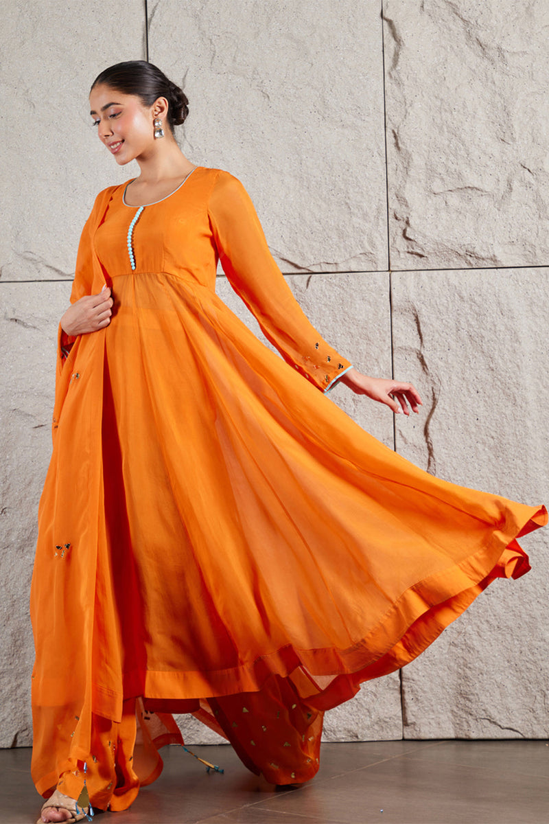 Tangerine Organza Anarkali Set