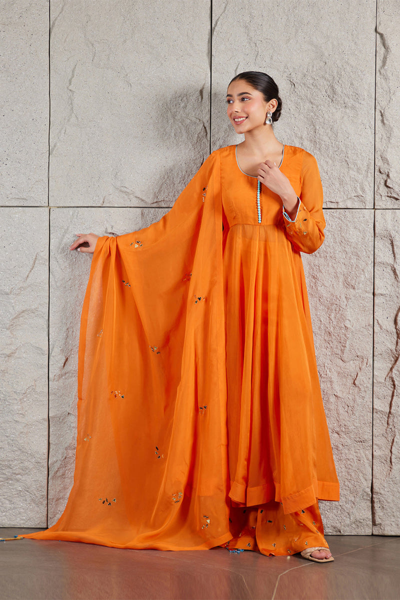 Tangerine Organza Anarkali Set