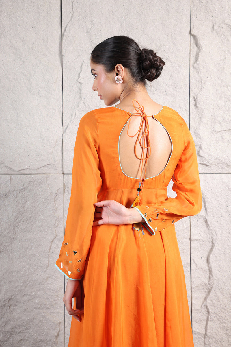 Tangerine Organza Anarkali Set