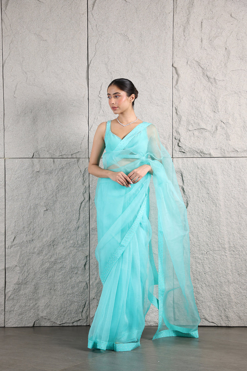 Aqua Organza Saree