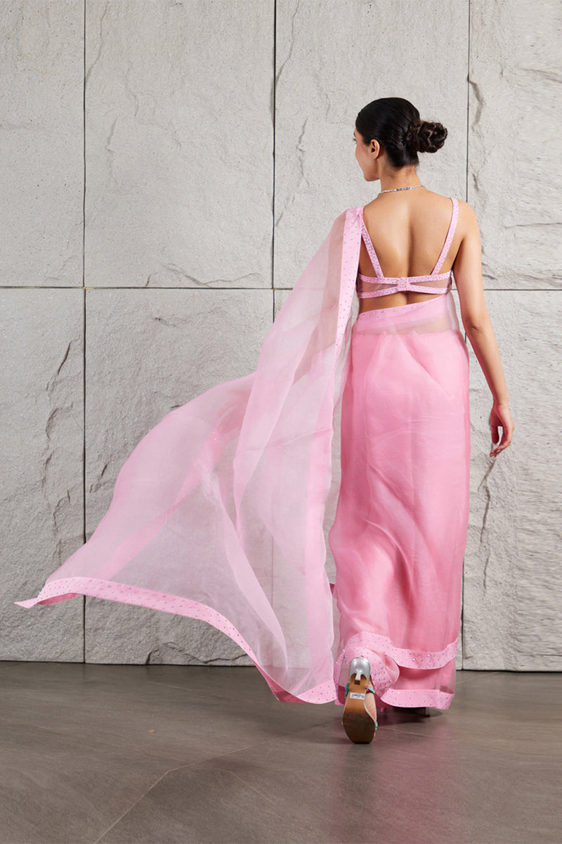 Barbie Pink Organza Saree