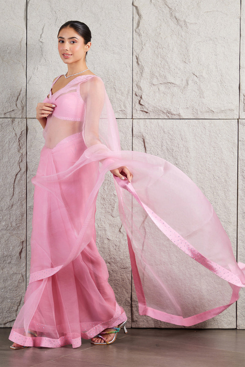 Barbie Pink Organza Saree