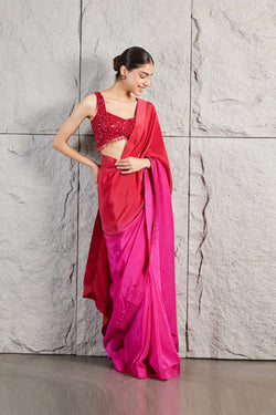 Red Fuchsia Ombre Saree