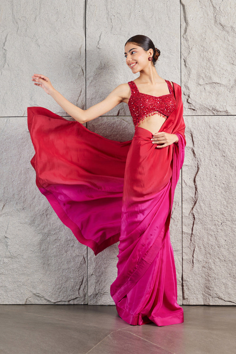 Red Fuchsia Ombre Saree