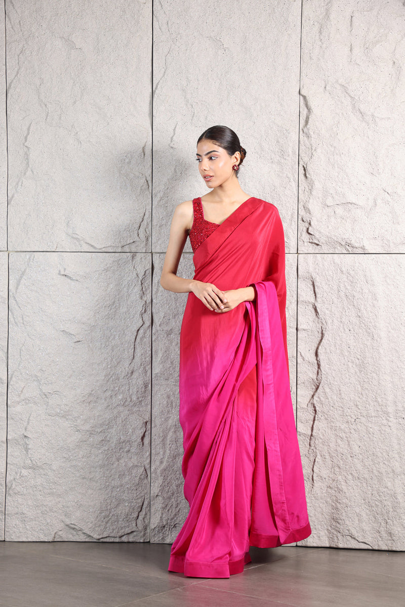 Red Fuchsia Ombre Saree