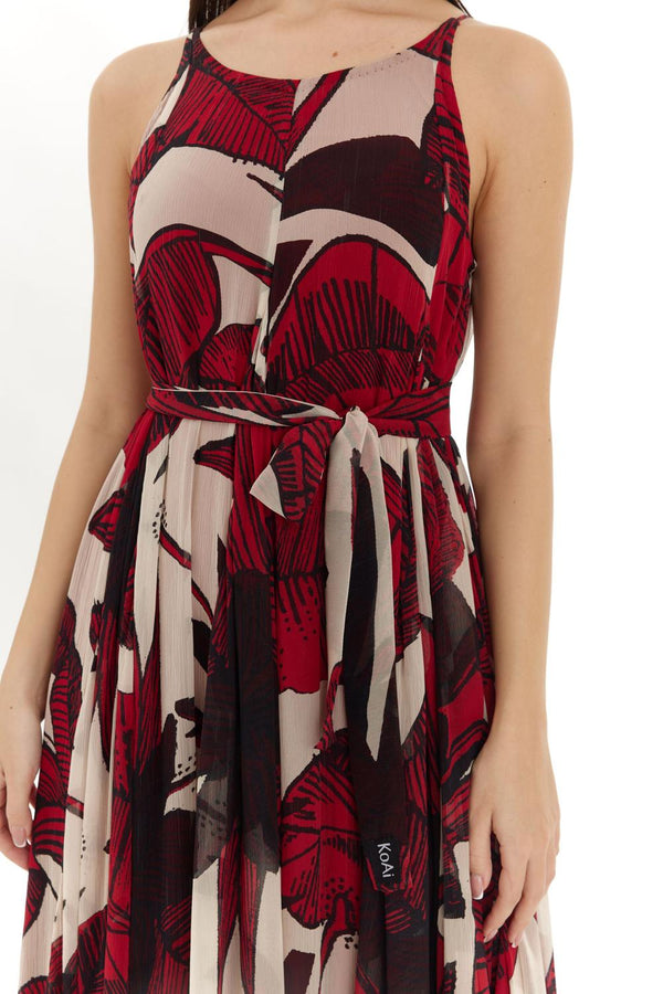 Off White & Red Floral Long Dress