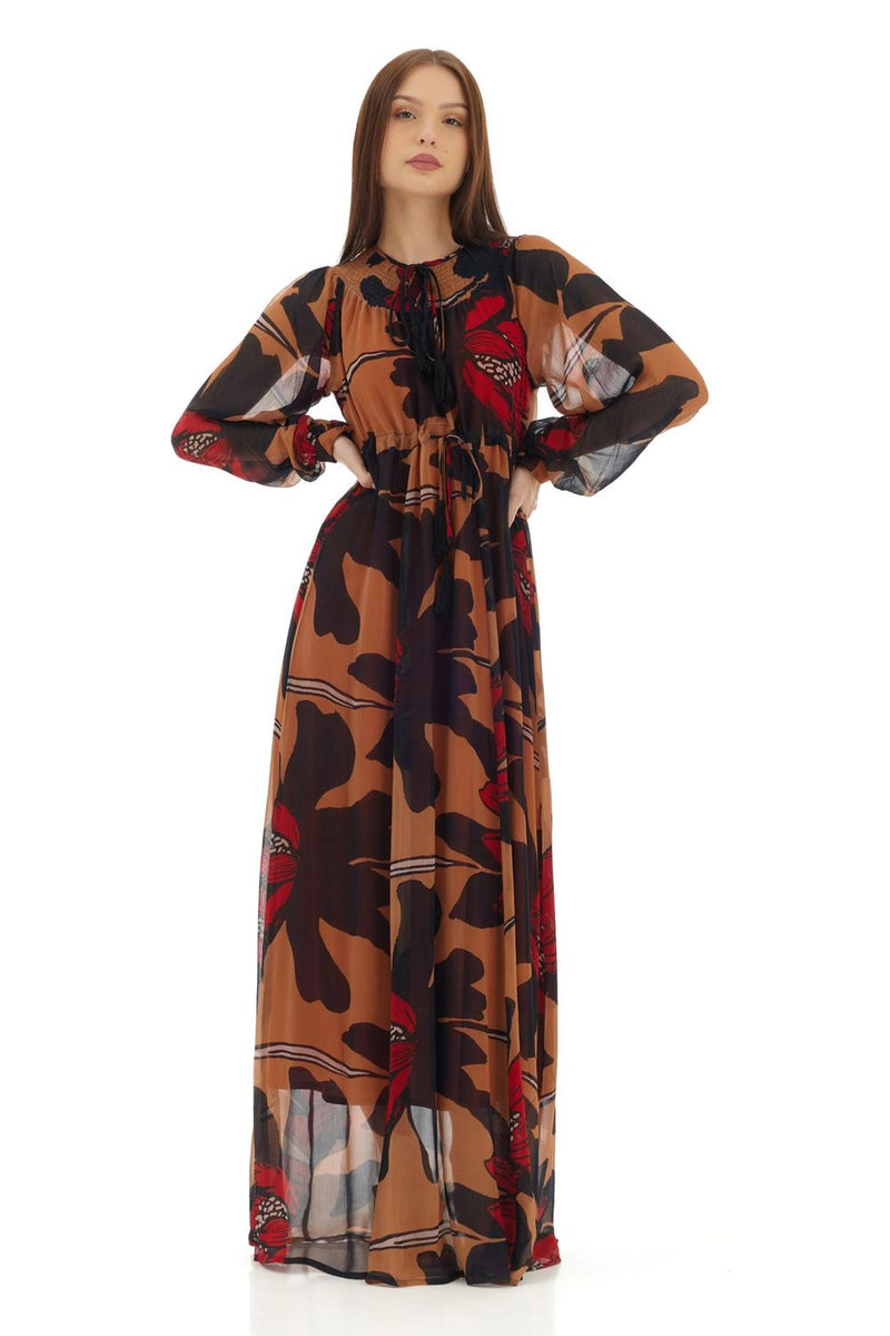 Orange & Brown Floral Kaftan Dress