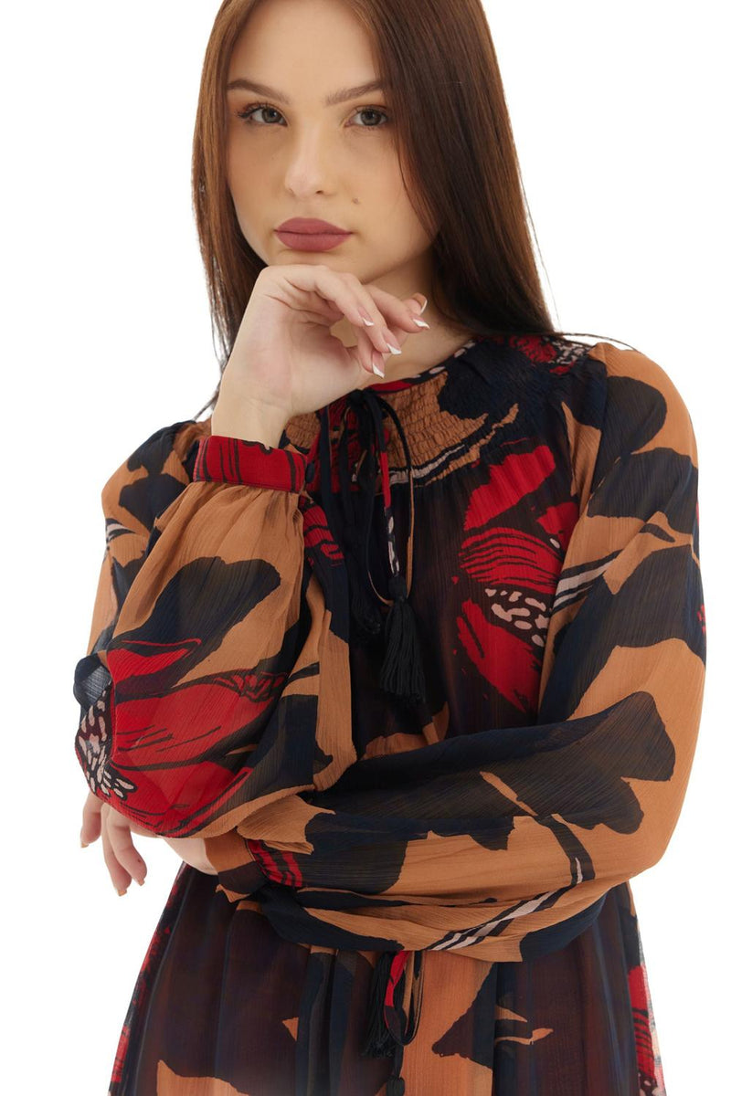 Orange & Brown Floral Kaftan Dress