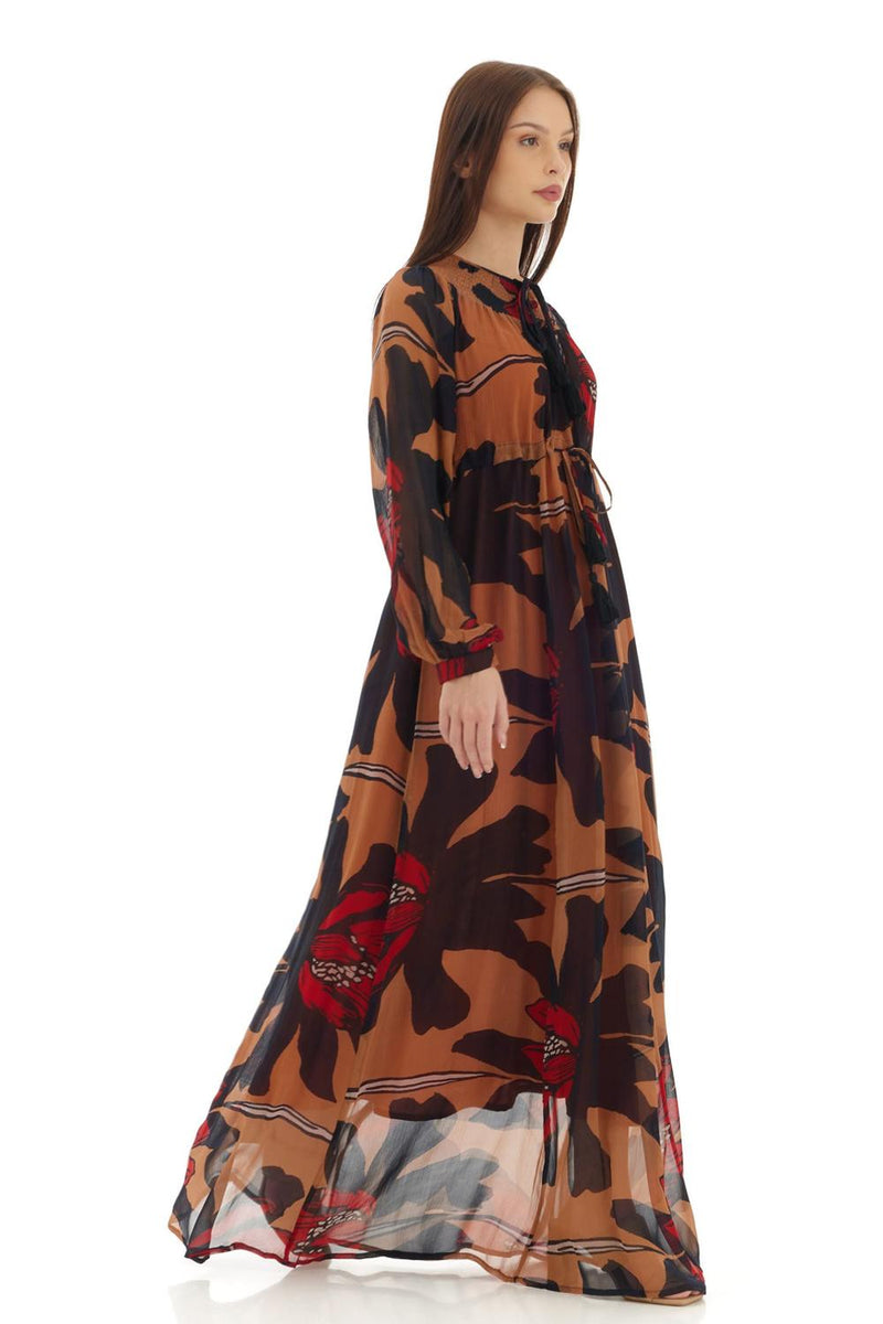 Orange & Brown Floral Kaftan Dress