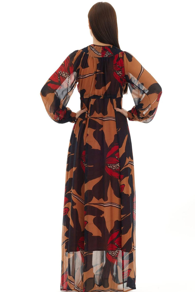 Orange & Brown Floral Kaftan Dress