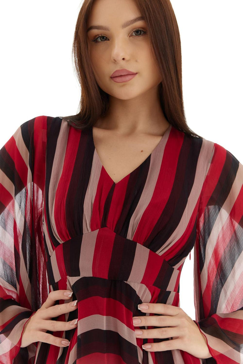 Red, Black & Off White Stripe Short Dress