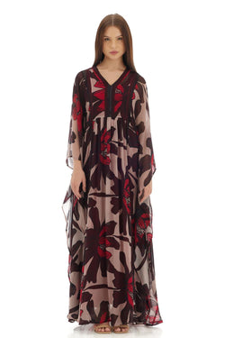 Beige & Brown Floral Kaftan