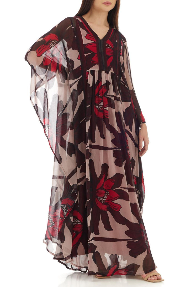 Beige & Brown Floral Kaftan