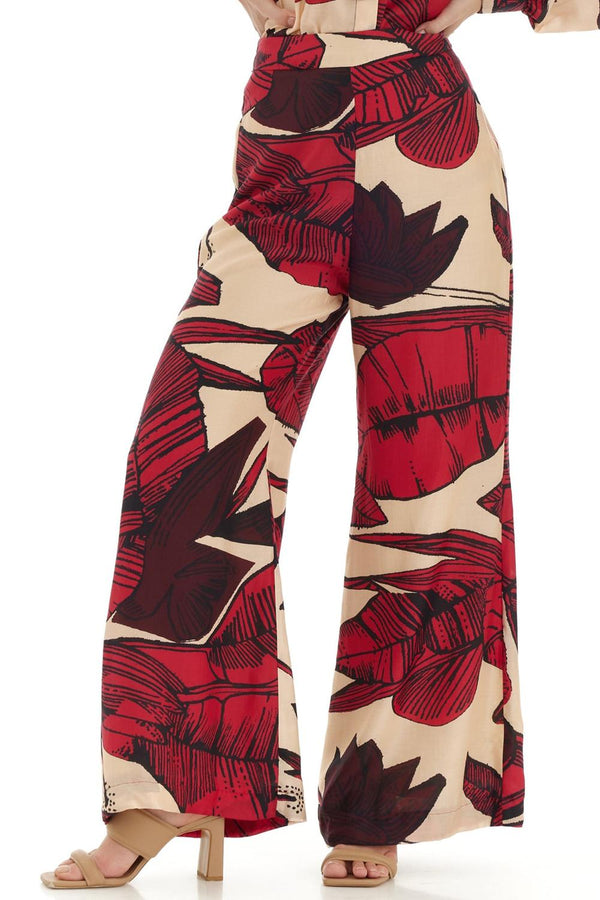 Off White, Red & Brown Floral Pants