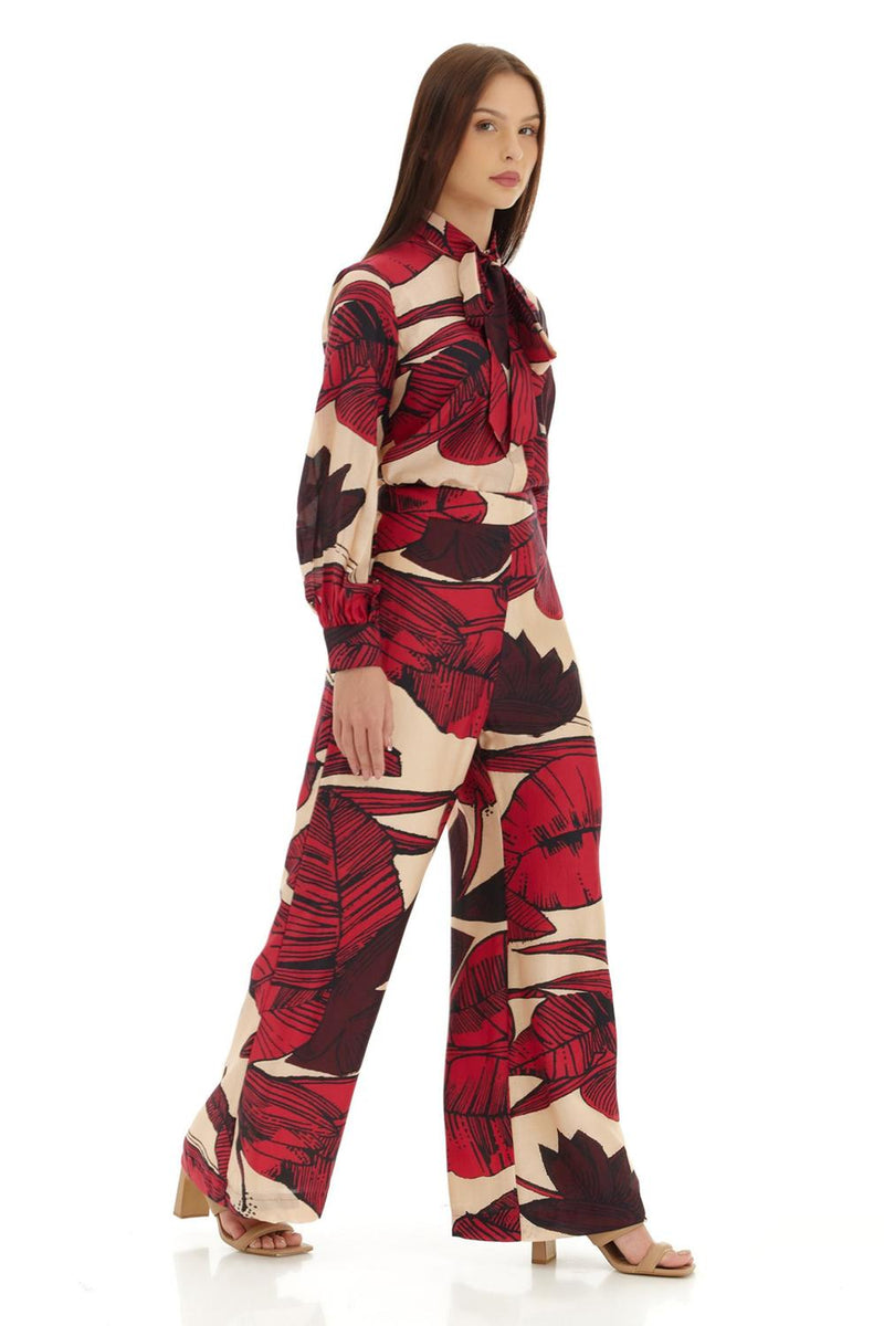 Off White, Red & Brown Floral Pants