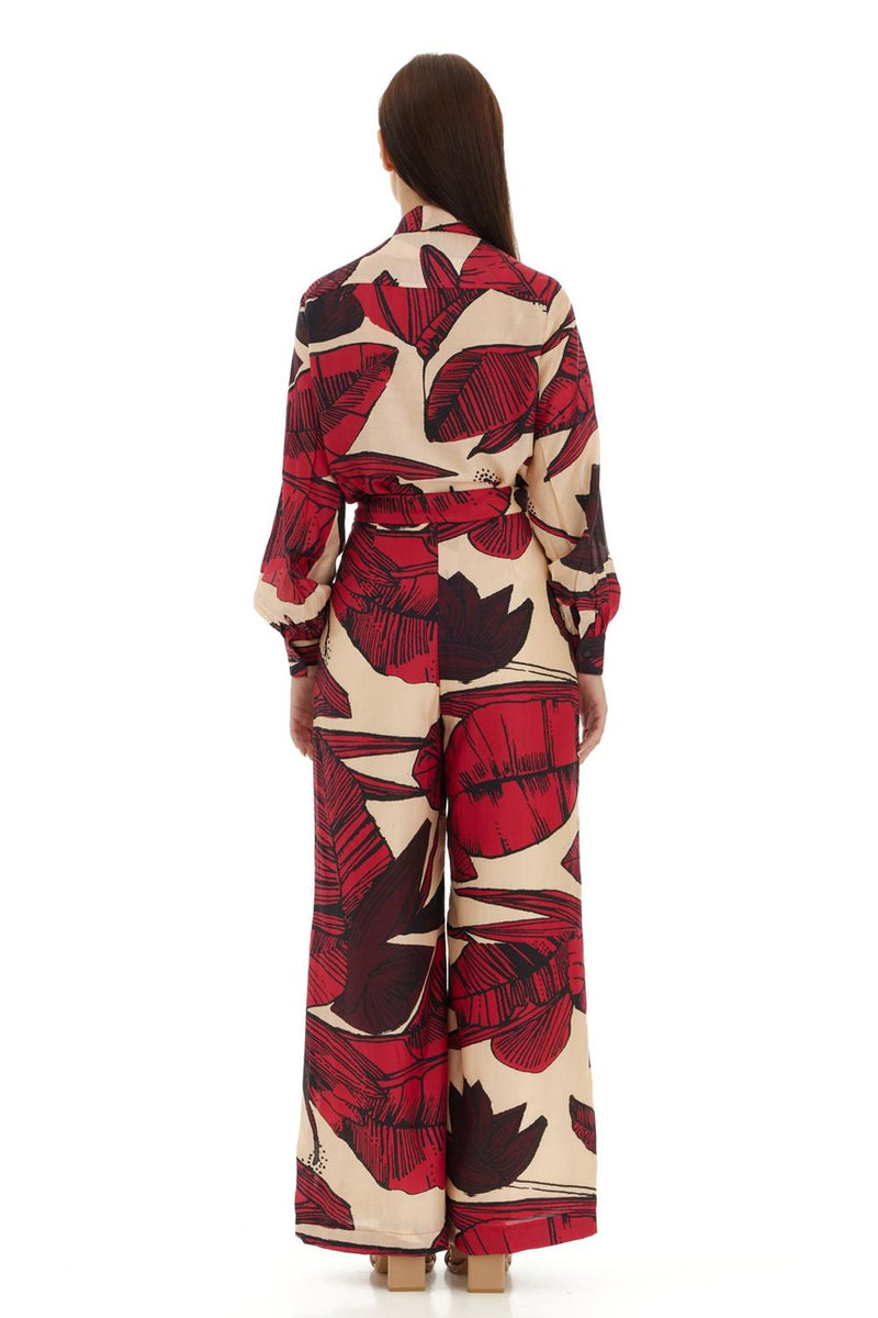 Off White, Red & Brown Floral Pants