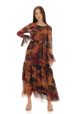 Orange Floral Long Dress