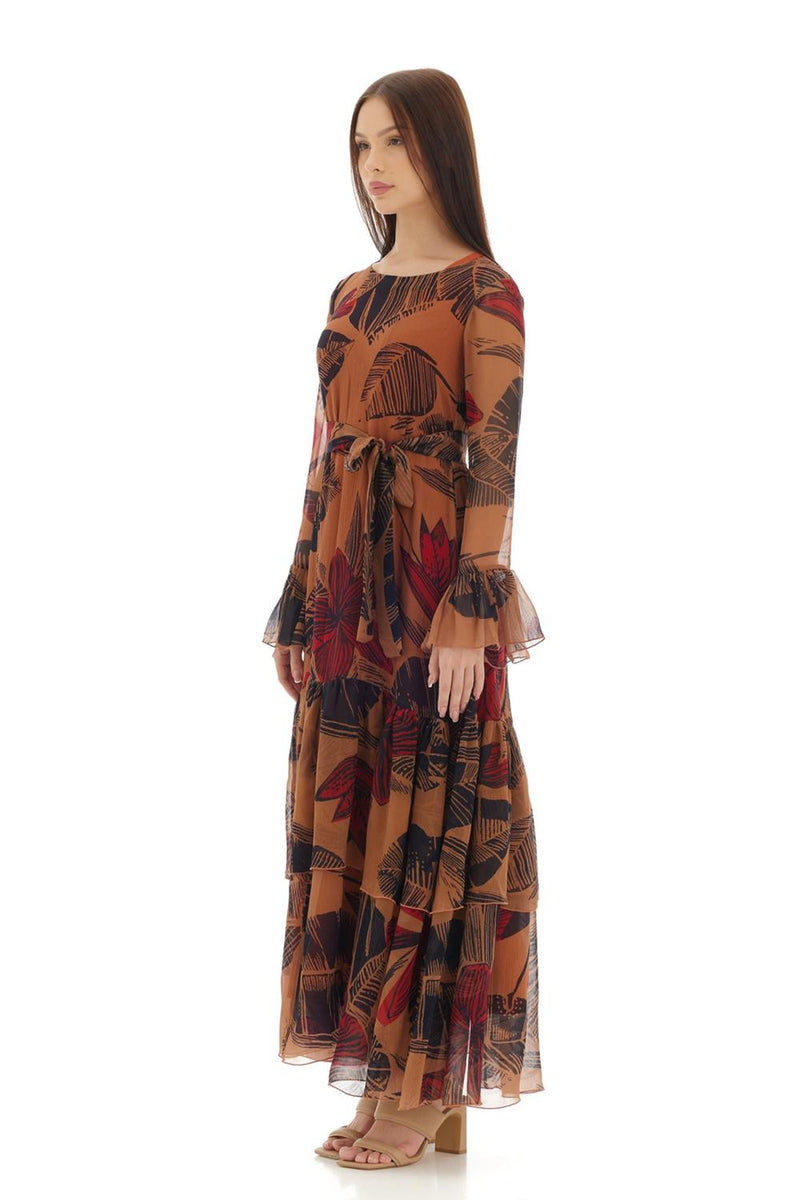 Orange Floral Long Dress