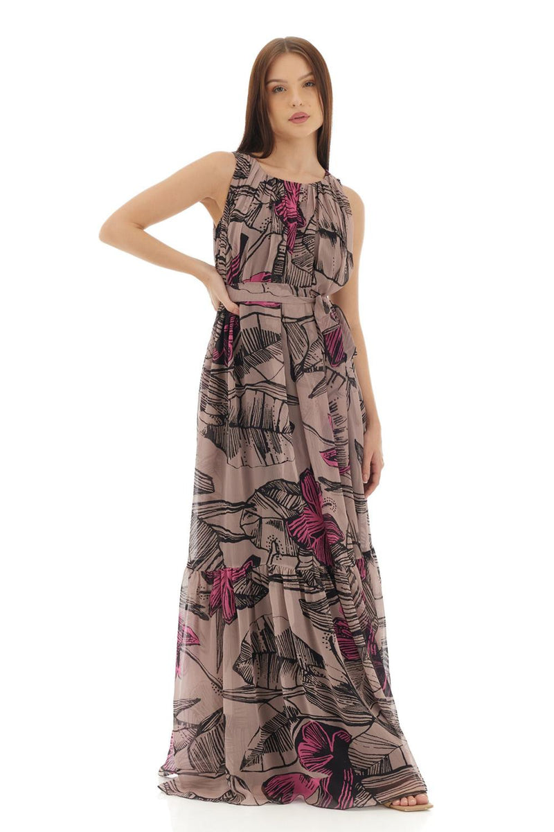 Grey Floral Long Dress