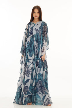 Sky Blue & White Floral Kaftan