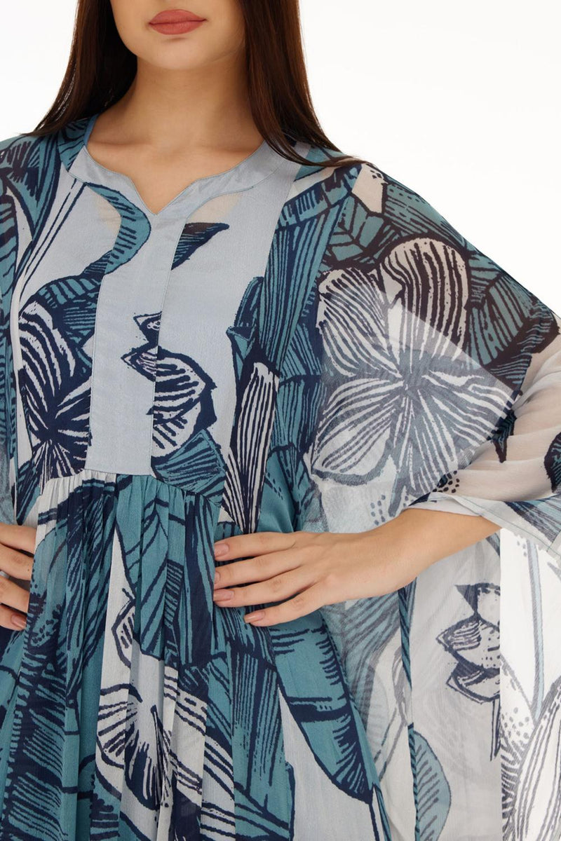 Sky Blue & White Floral Kaftan