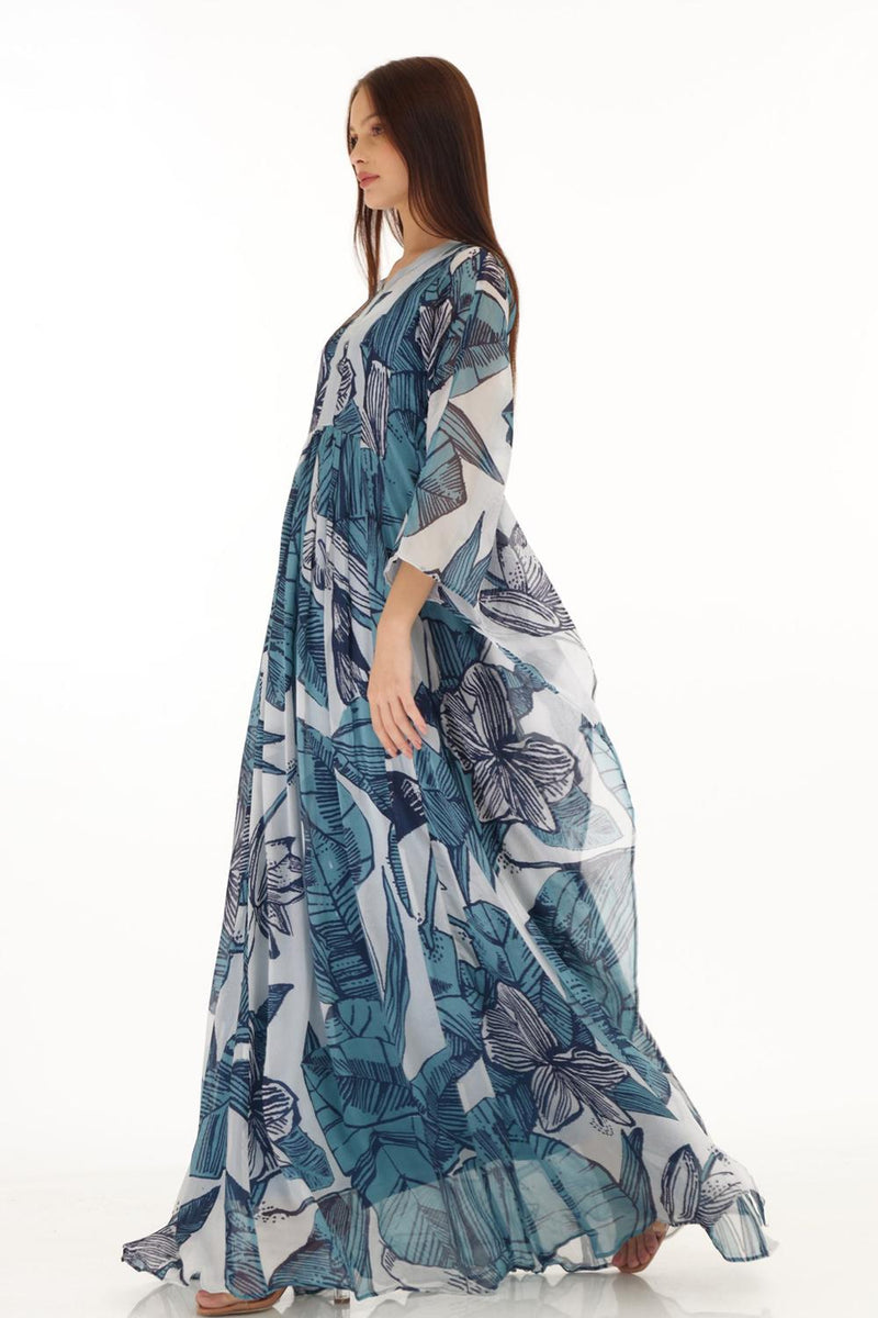 Sky Blue & White Floral Kaftan