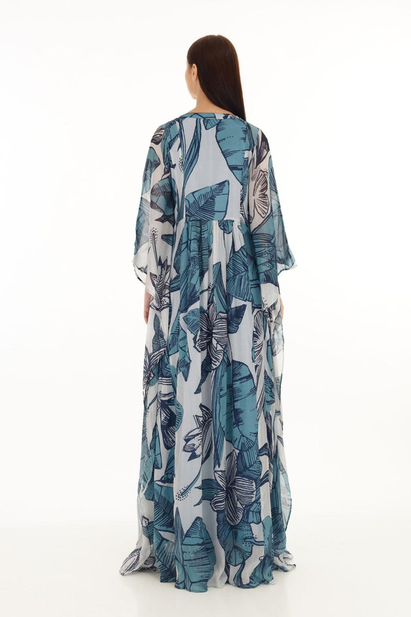 Sky Blue & White Floral Kaftan