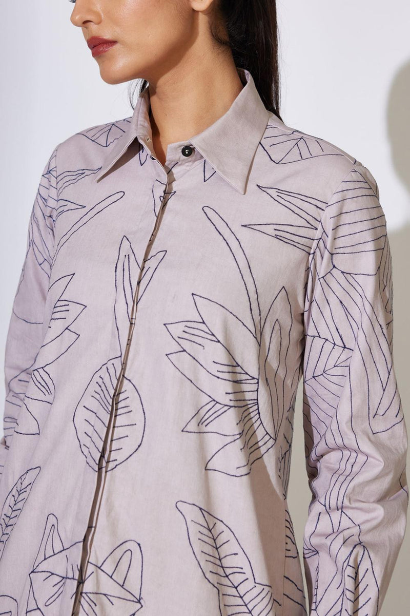 Grey Plain Embroidered Shirt