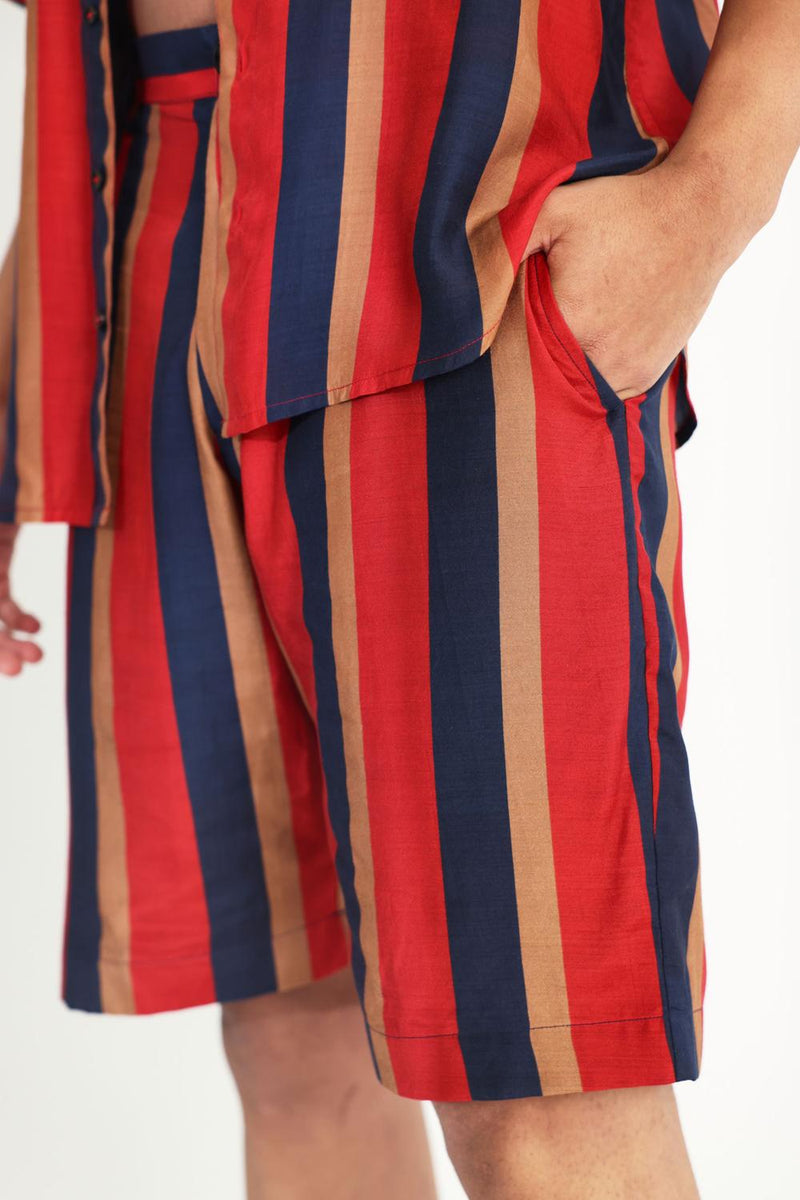 Red, Blue And Orange Stripe Shorts