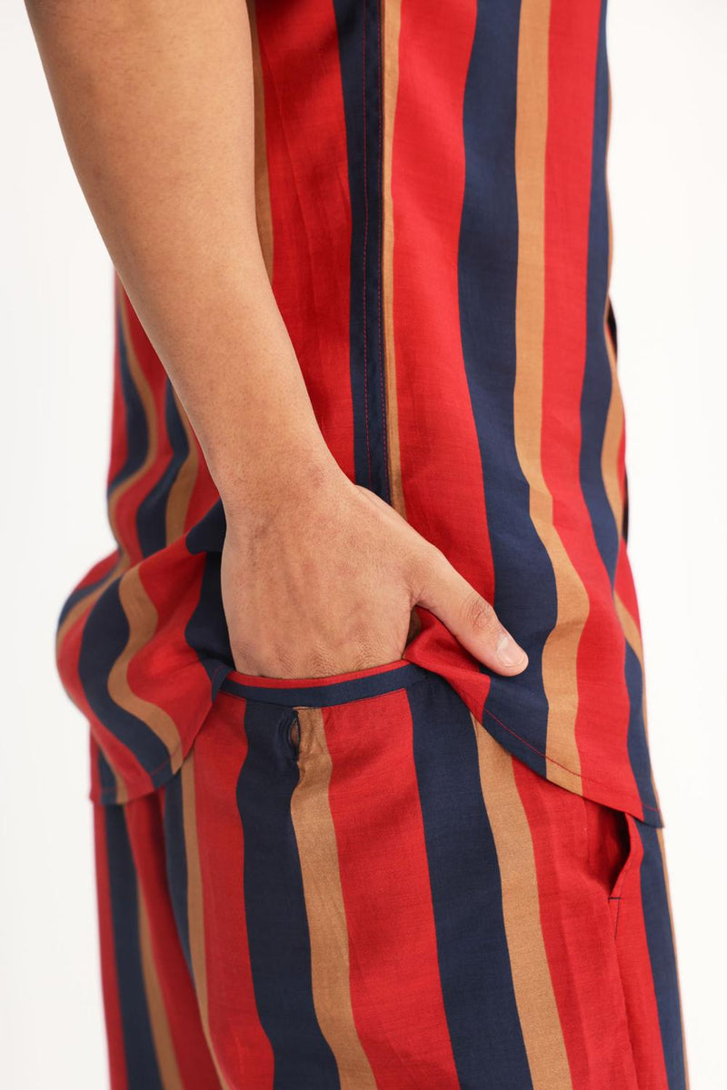 Red, Blue And Orange Stripe Shorts